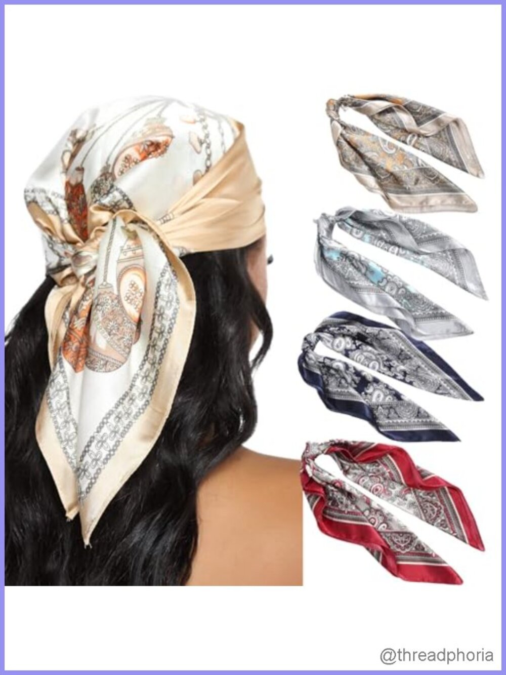 4 Pack Silk Feel Satin Neck Scarves for Women, Hair Bandana & Head Scarf Square